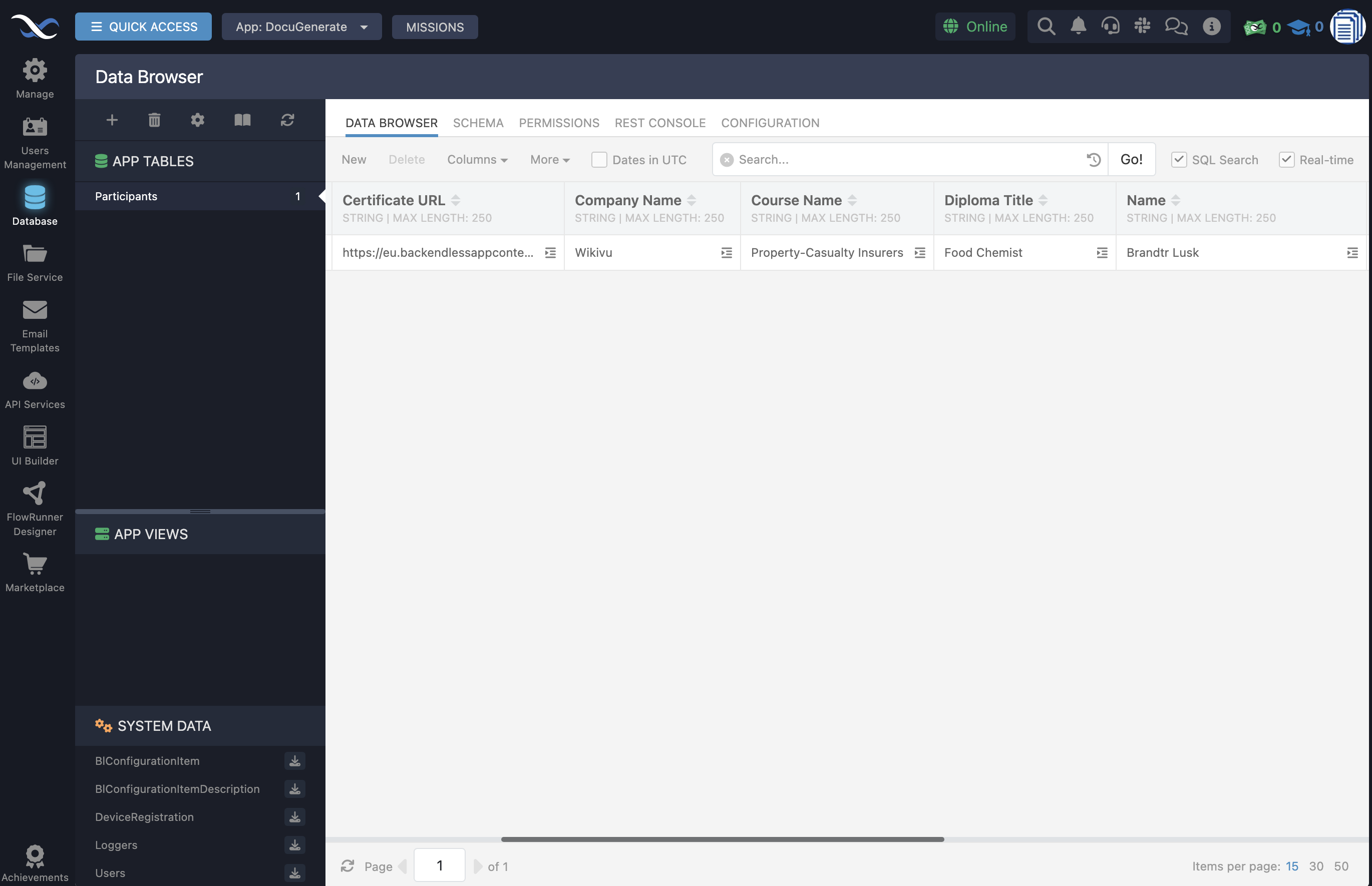 Database table updated with the certificate URL