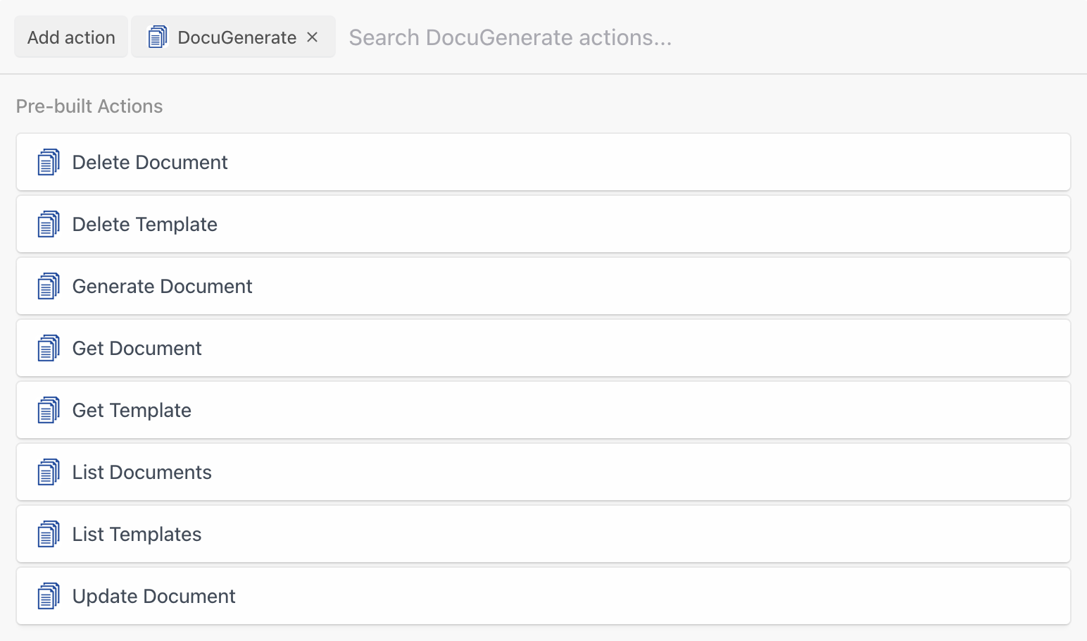 List of the DocuGenerate Actions in Pipedream