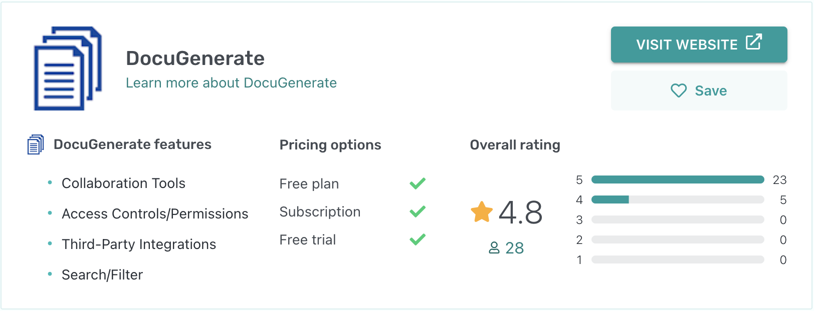 DocuGenerate ratings on GetApp