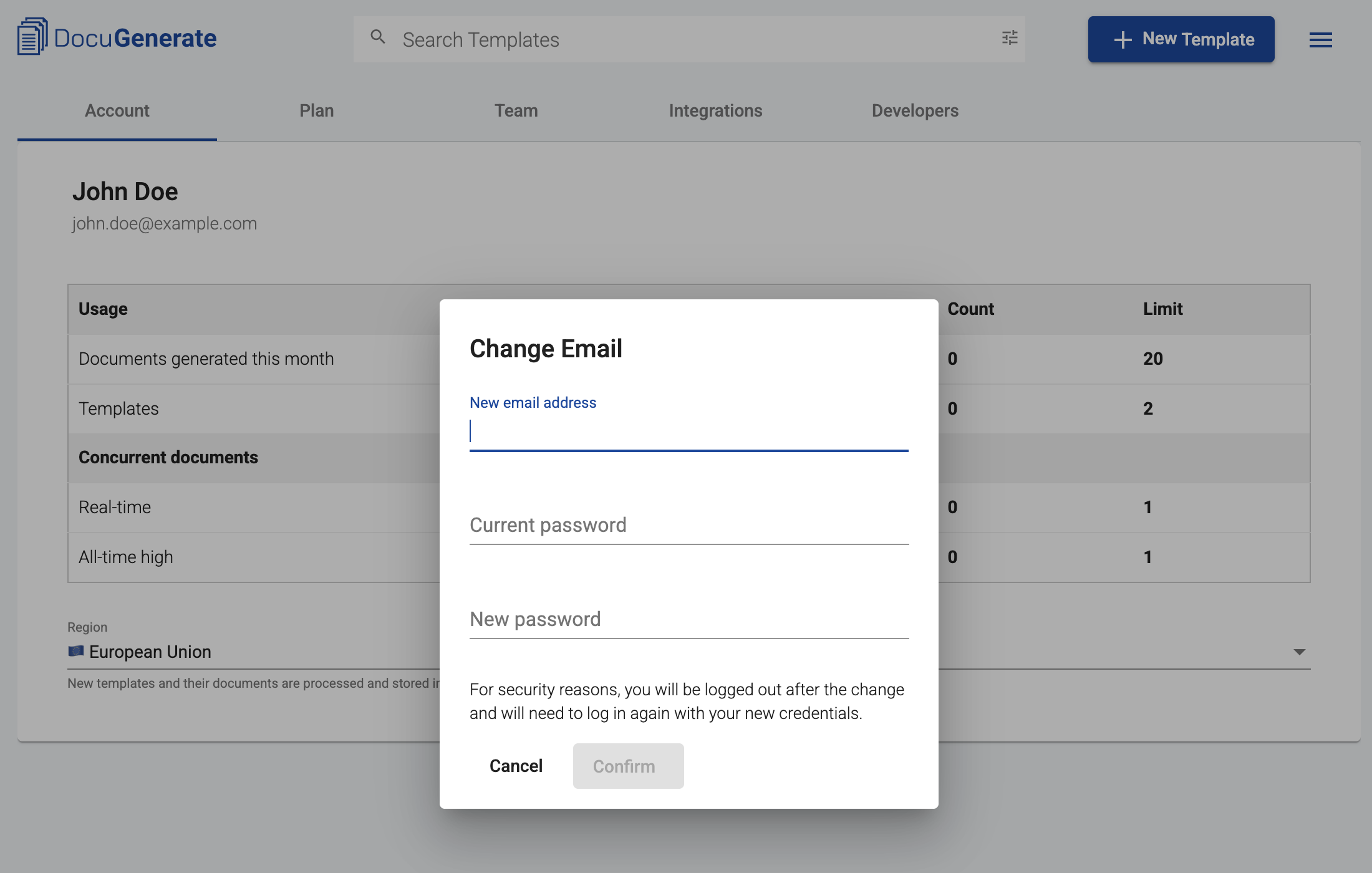 Change email from email login