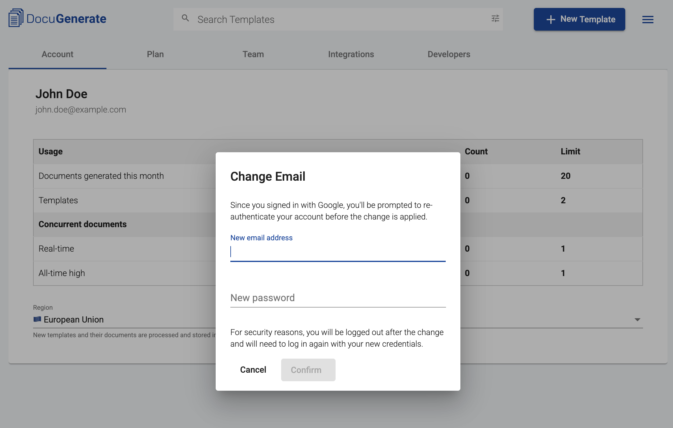 Change email from Google login