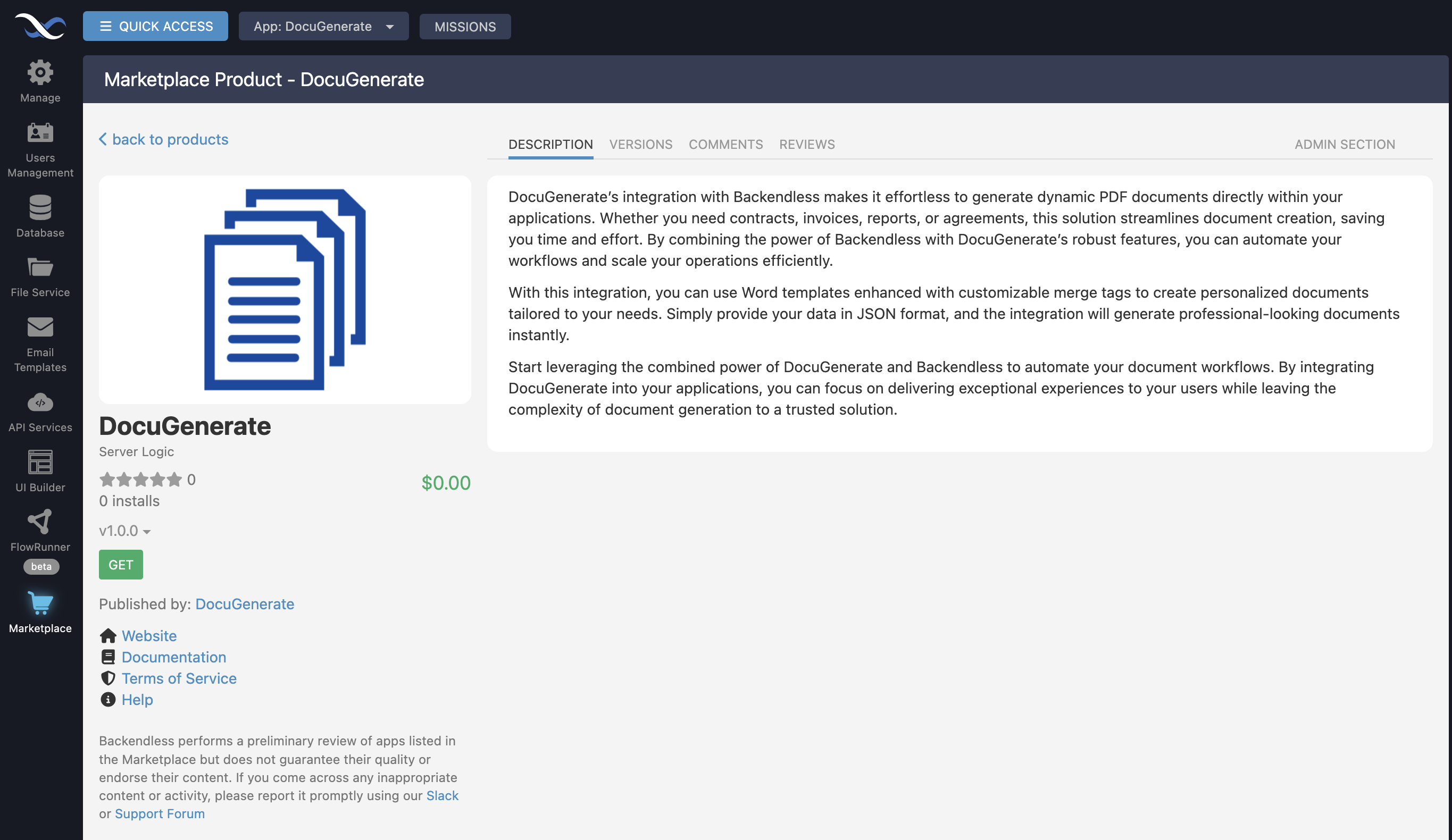 Install DocuGenerate from marketplace