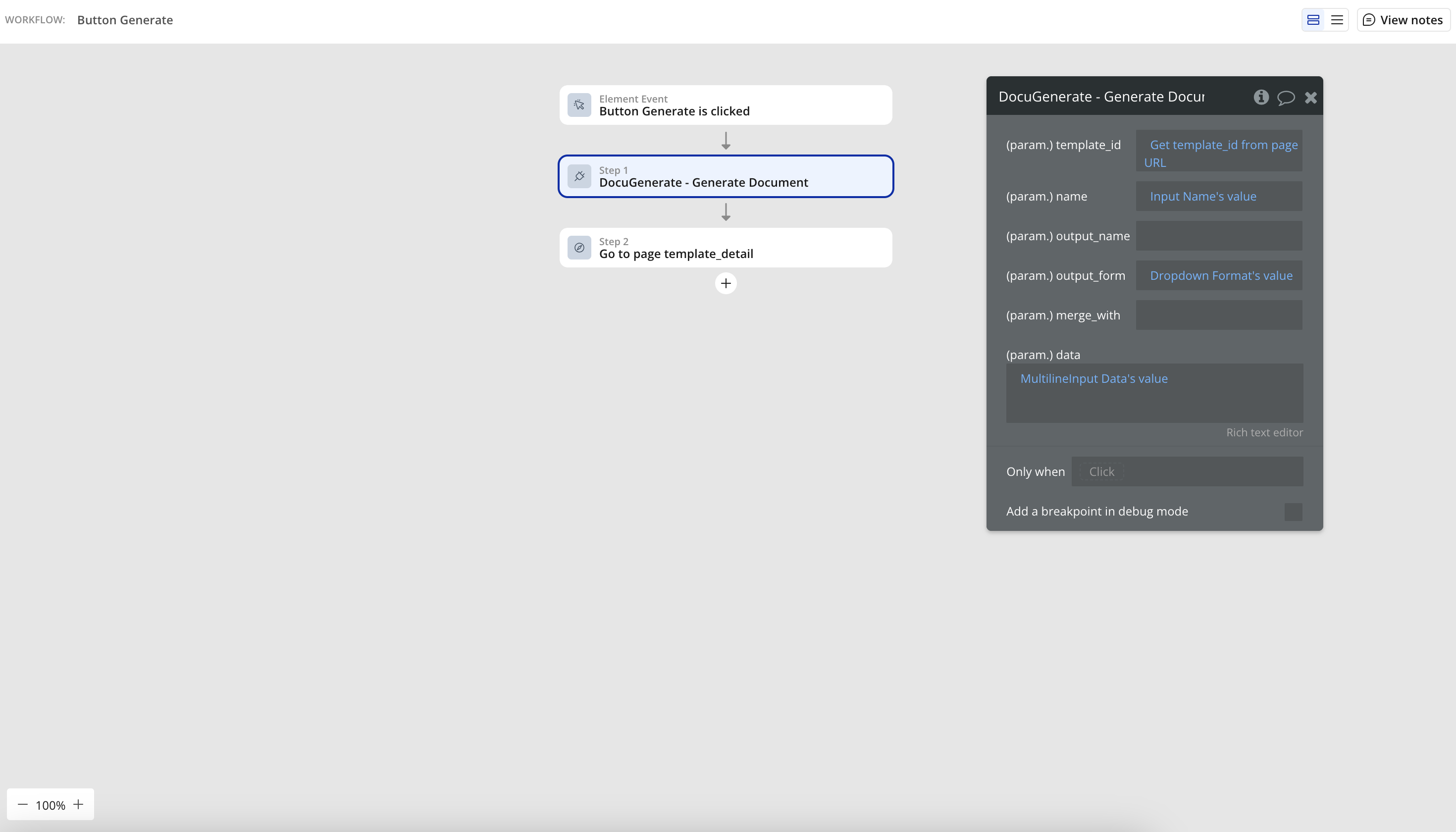 Workflow step to generate a document