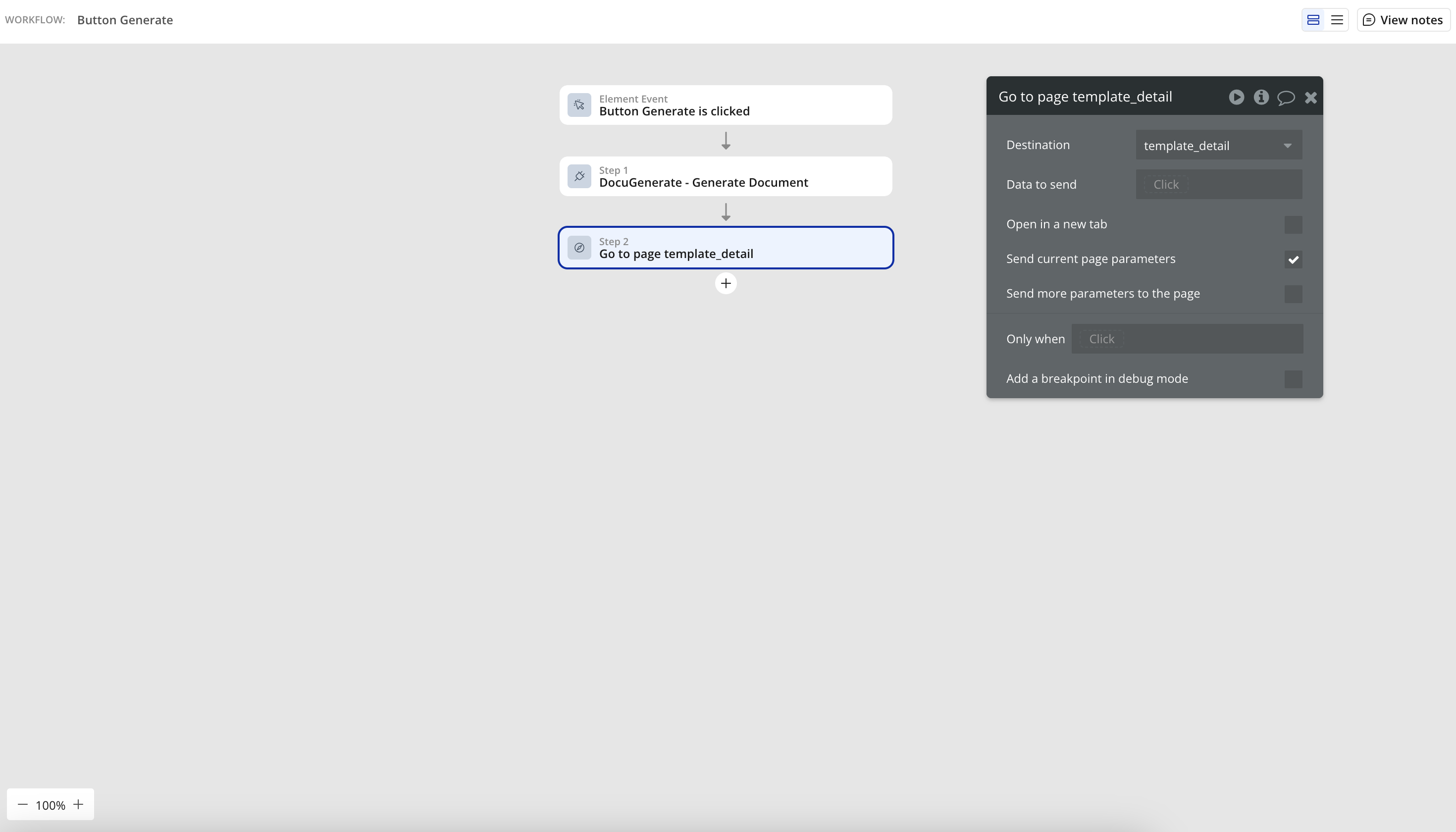 Workflow step go to template detail