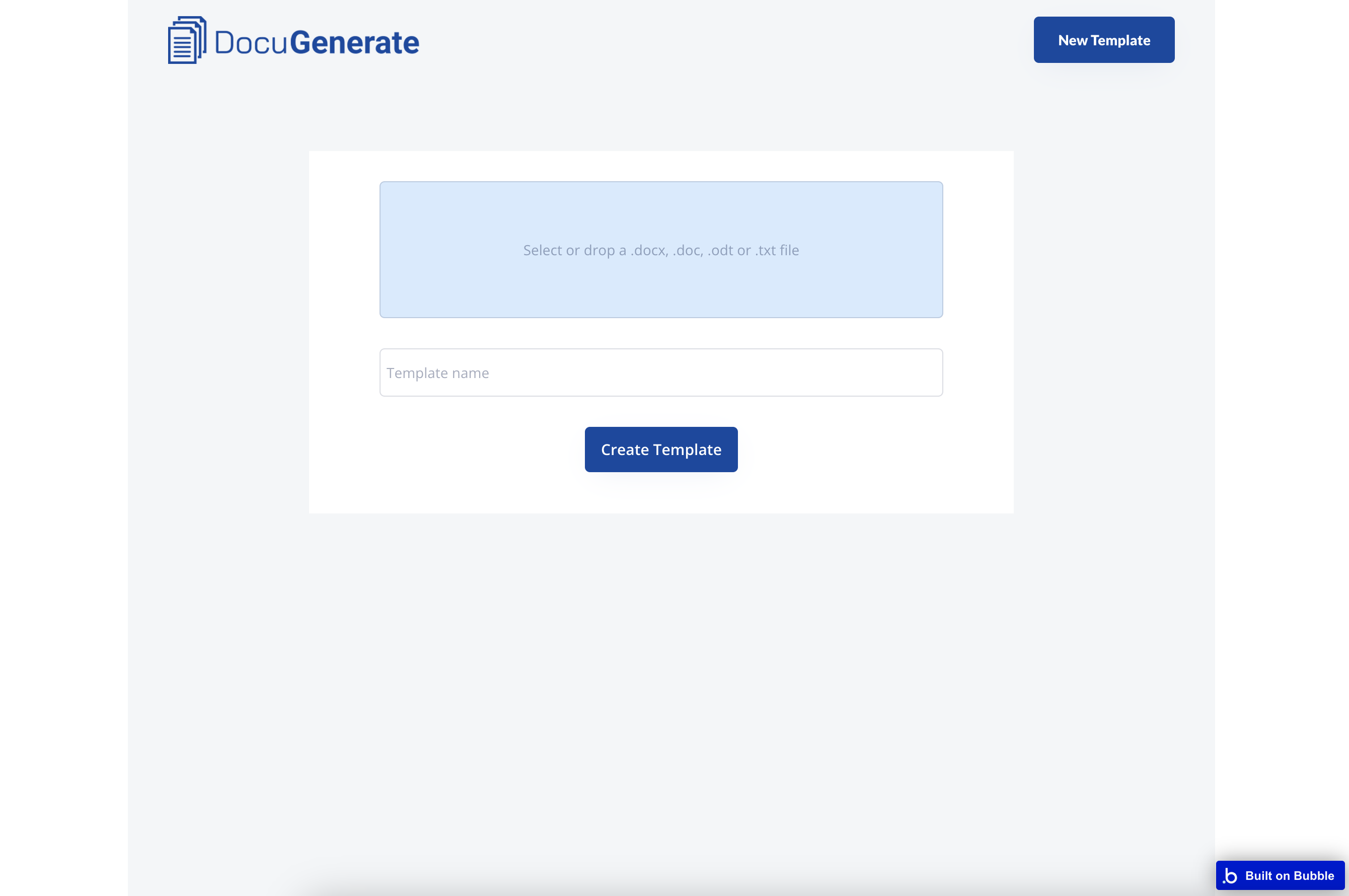 New template page with file uploader and form
