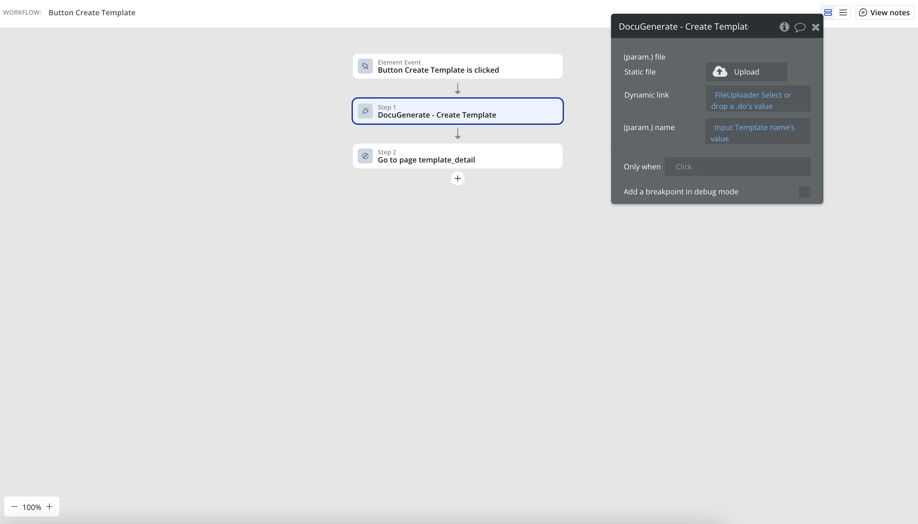 Workflow step create template