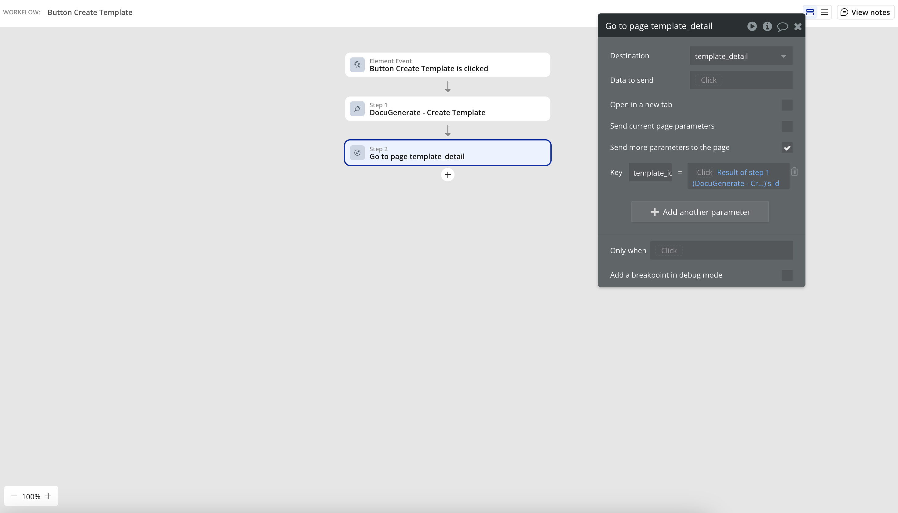 Workflow step go to template detail