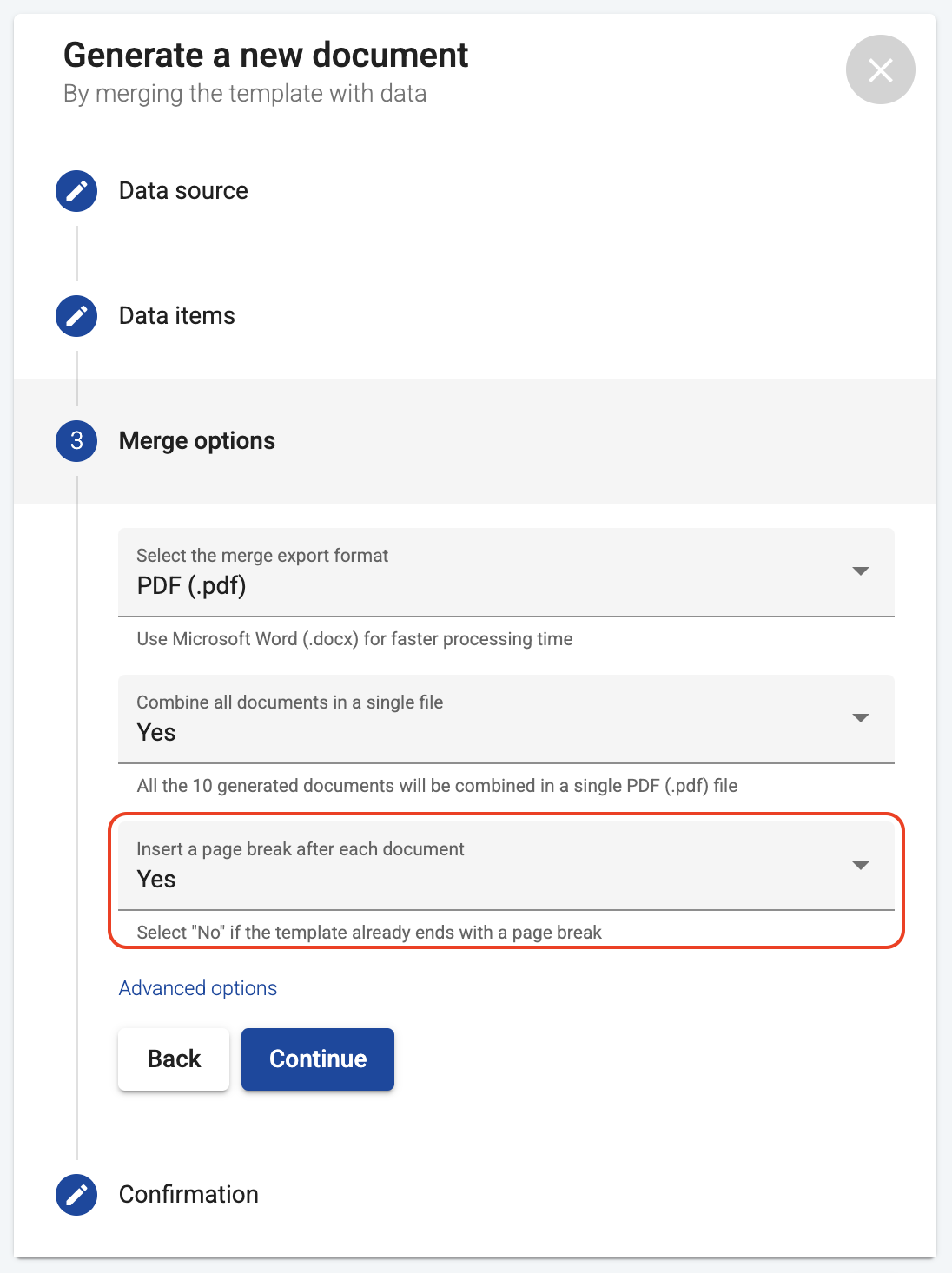 Page break option
