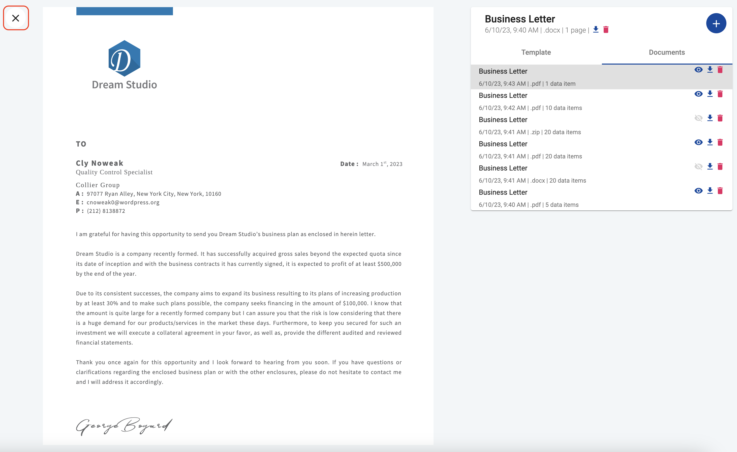 Preview document