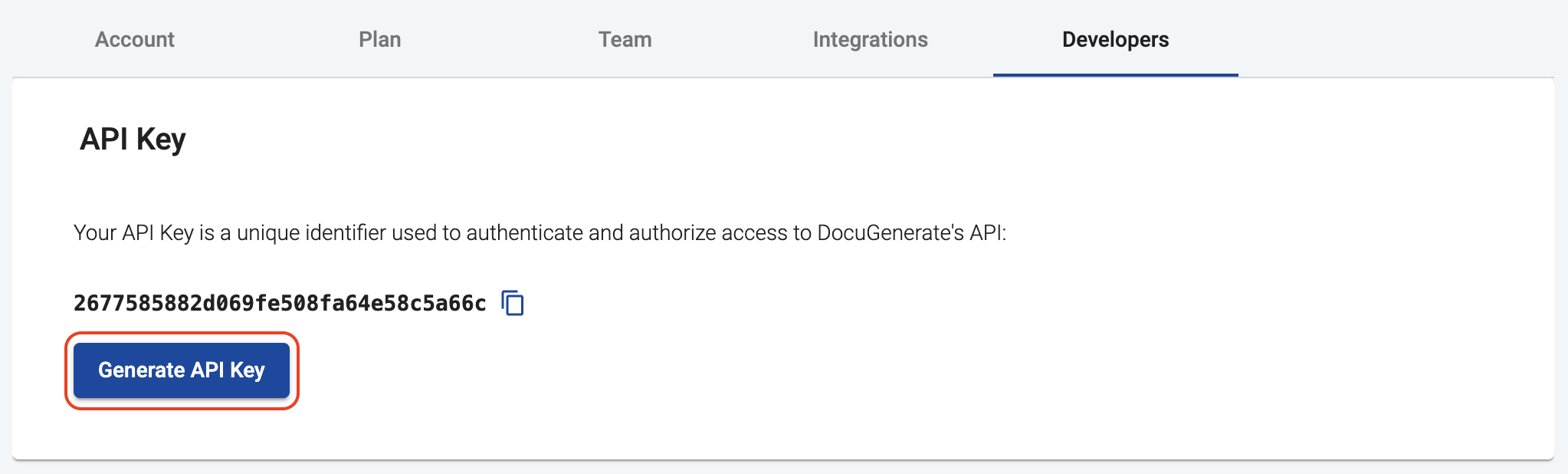 Generate a new API Key