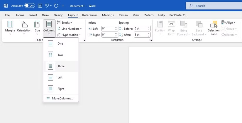 Word Layout Menu