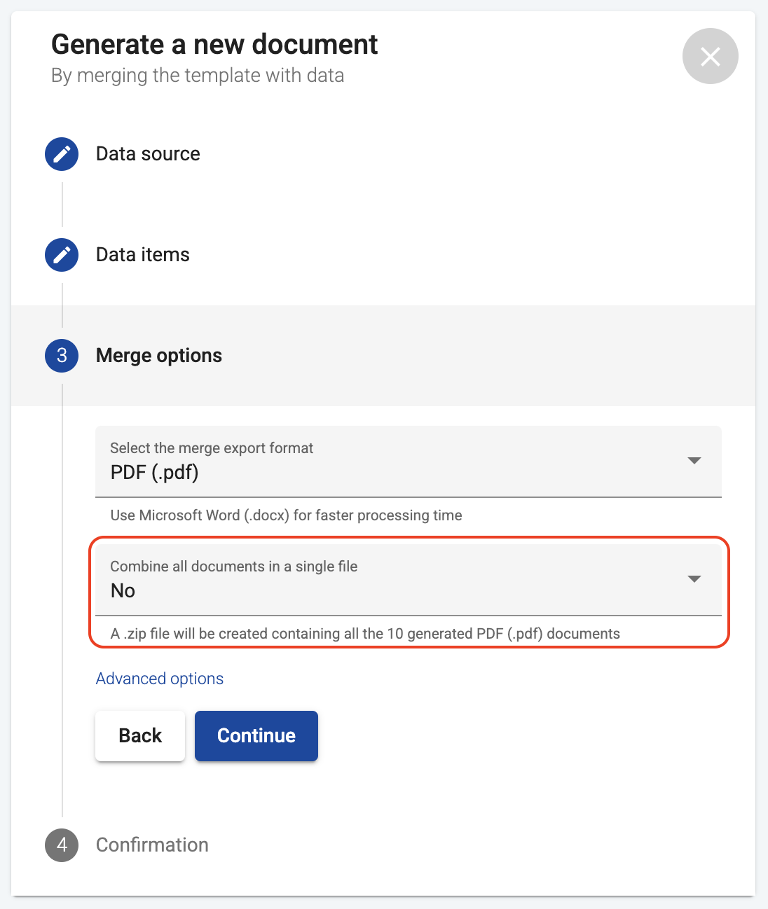 Zip archive option